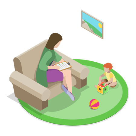 Mother with little son at home  Illustration