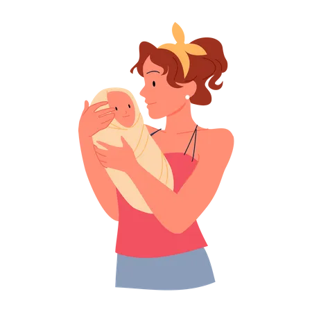 Mother with new born baby  Illustration
