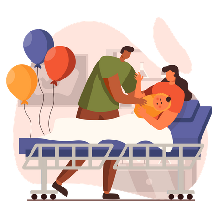 Mother with new born baby  イラスト