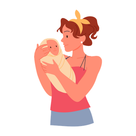 Mother with new born baby  イラスト
