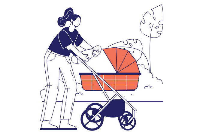 Mother with newborn baby in cradle  Illustration