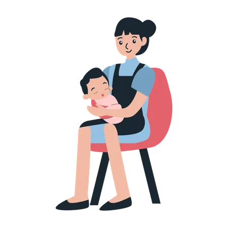 Mother with Playtime babysitter  Illustration