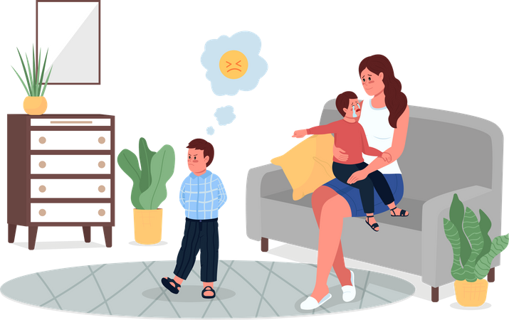 Mother with quarreling children  イラスト