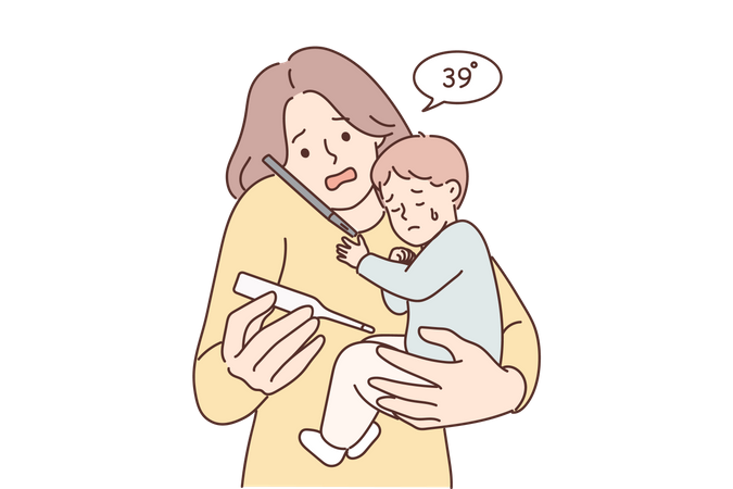 Mother with sick kid  Illustration