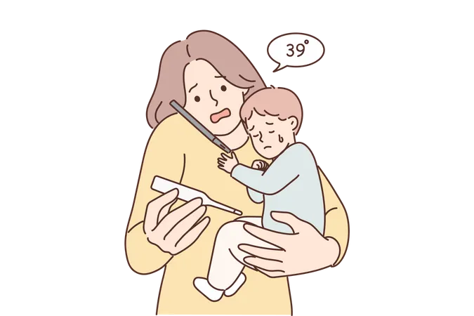 Mother with sick kid  Illustration