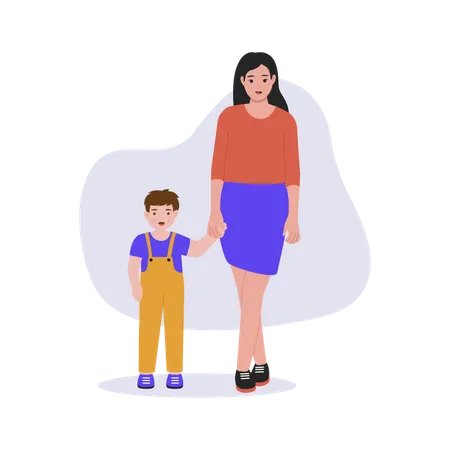 Cute Cartoon Illustration Set Of A Mom With Kids Happy Family Posing Together Holding Hands Flat Vector Illustration Isolated On White Background 일러스트레이션