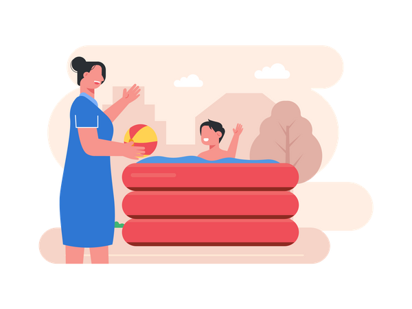 Mother with son in swimtube  Illustration