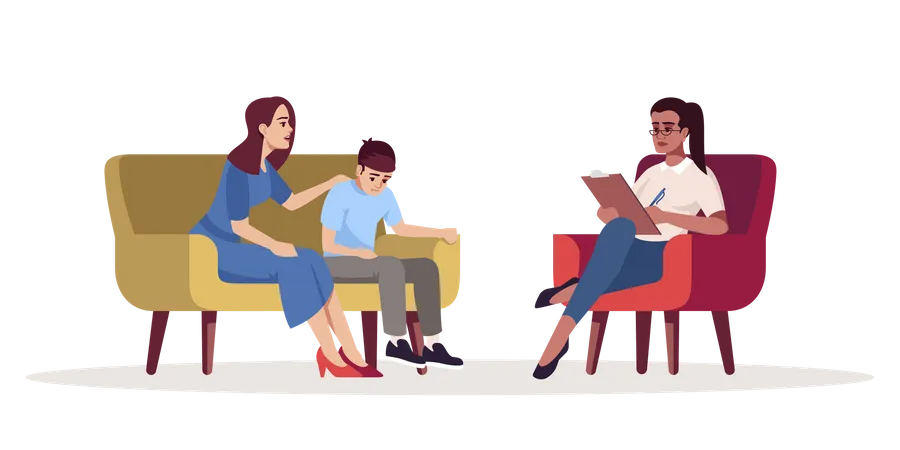 Mother with son meeting specialist Illustration