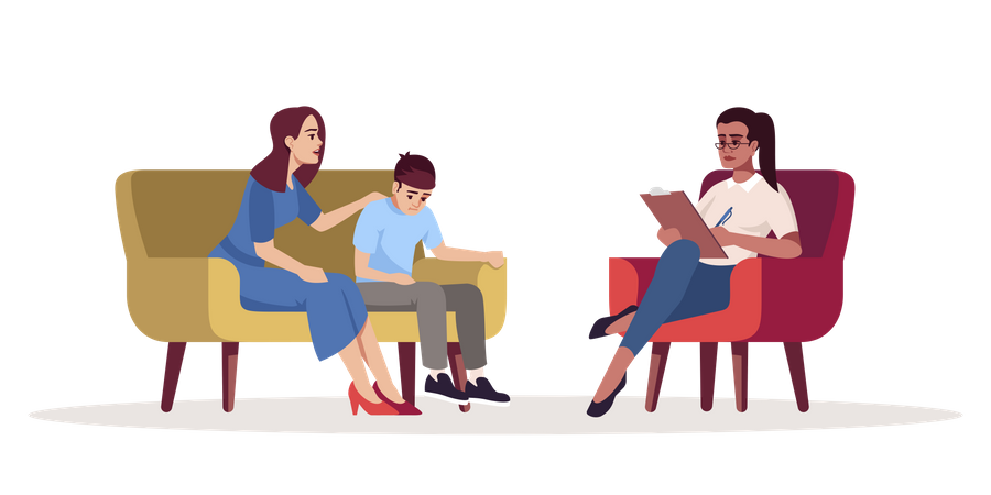 Mother with son meeting specialist  Illustration