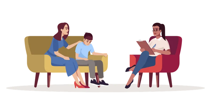 Mother with son meeting specialist  Illustration