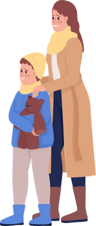 Mother with son showing relief and gratitude Illustration