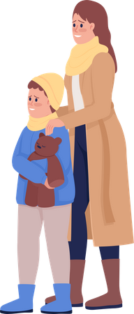 Mother with son showing relief and gratitude  Illustration