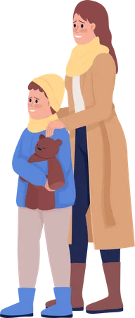 Mother with son showing relief and gratitude  Illustration