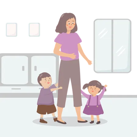 Mother with two children  Illustration