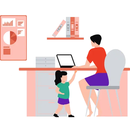 Mother Is Working From Home Illustration