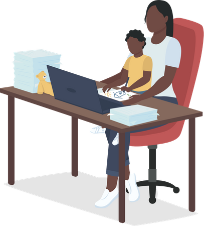 Mother working from home Illustration