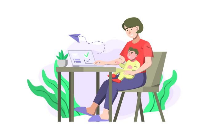 Mother working from home  Illustration