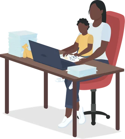 Mother working from home  Illustration