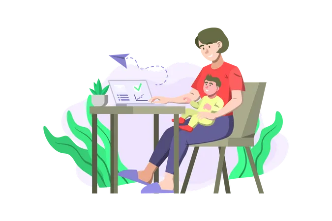 Mother working from home  Illustration