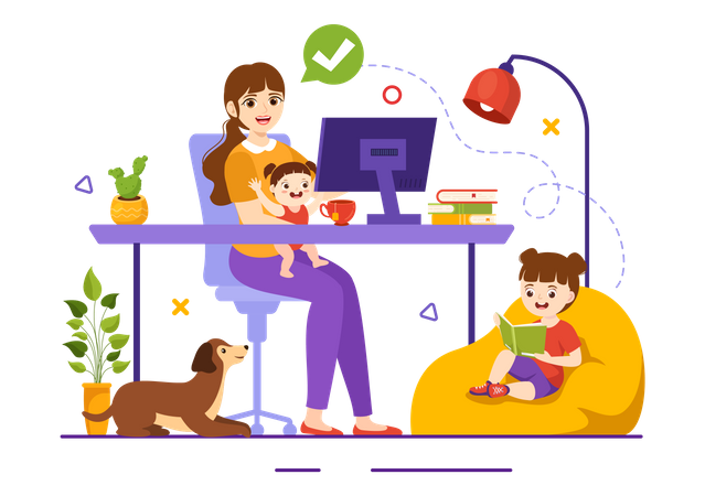 Mother working remotely  Illustration