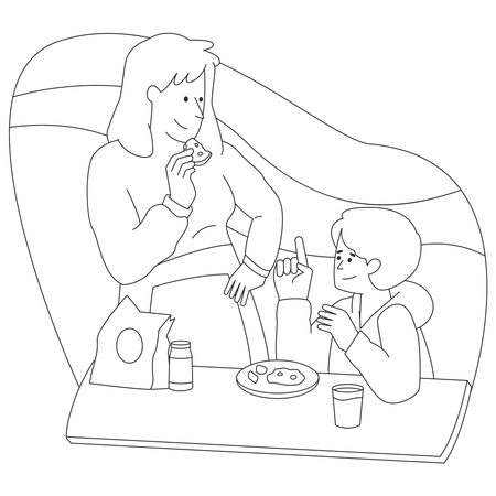 Mothers doing Breakfast with her Son  Illustration