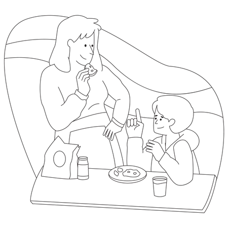 Mothers doing Breakfast with her Son  Illustration