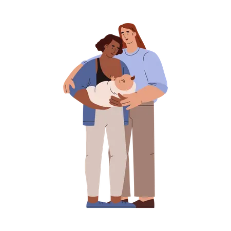Mothers hold the newborn baby in arms and lovingly  Illustration