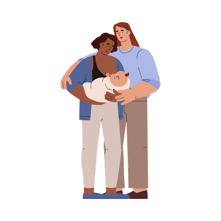 Mothers hold the newborn baby in arms and lovingly  Illustration