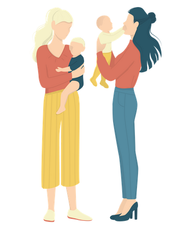 Mothers with kids Illustration