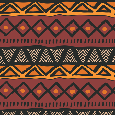 Modèle bohème coloré ethnique tribal avec des éléments géométriques, tissu de boue africain, design tribal  Illustration