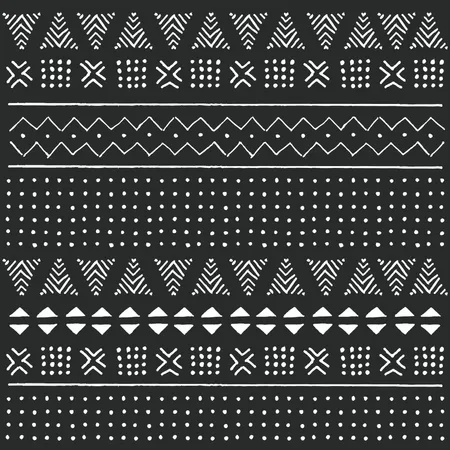 Modèle bohème coloré ethnique tribal avec des éléments géométriques, tissu de boue africain, design tribal  Illustration