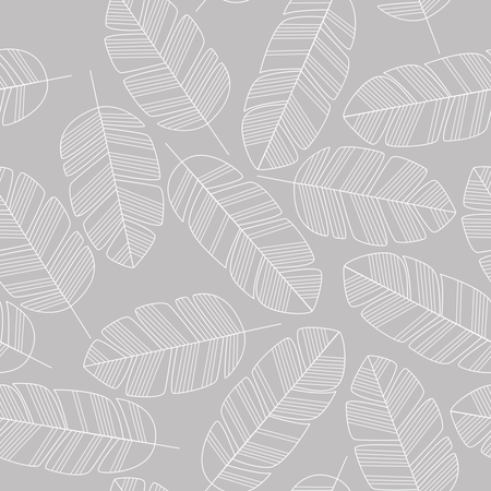 Modèle sans couture avec des feuilles blanches sur fond gris  Illustration