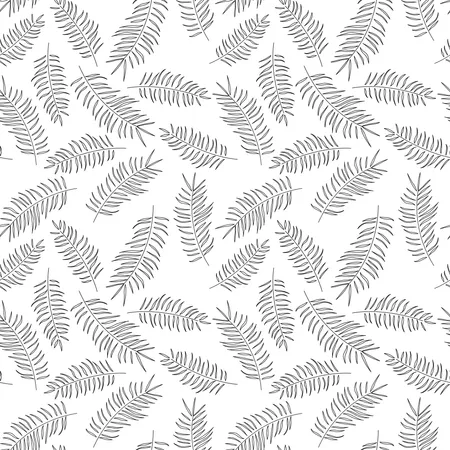 Modèle sans couture avec des feuilles noires tropicales sur fond blanc  Illustration