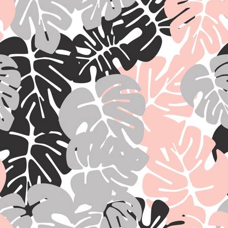 Modèle tropical sans couture d'été avec des feuilles de palmier monstera colorées sur fond blanc  Illustration