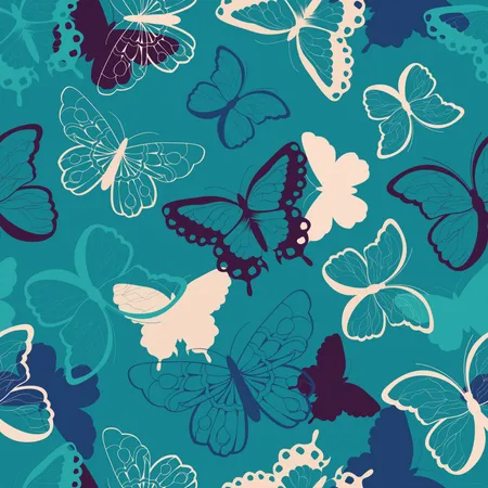 Modèle vectoriel continu avec papillons colorés dessinés à la main, silhouette vibrante  Illustration