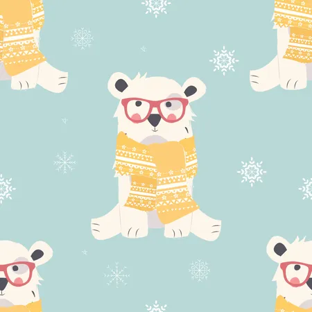 Modèles de Joyeux Noël sans couture avec de jolis animaux ours polaires  Illustration