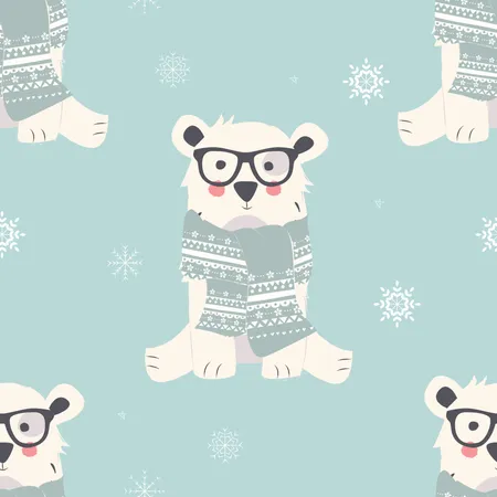 Modèles de Joyeux Noël sans couture avec de jolis animaux ours polaires  Illustration