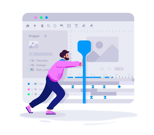 Motion designer working moving slider in video editor  イラスト