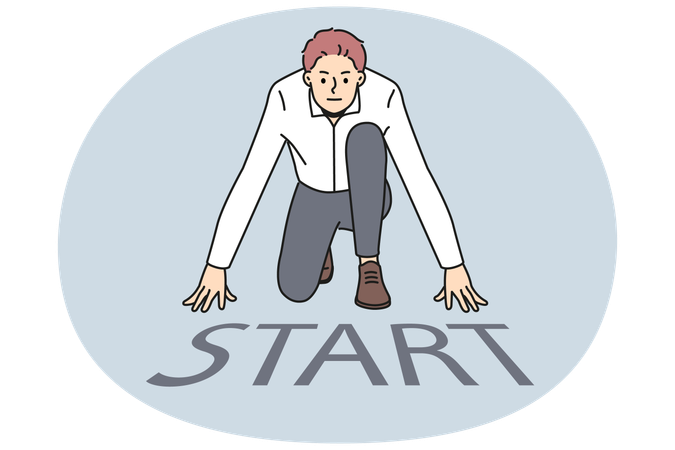 Motivated businessman get ready at start  Illustration