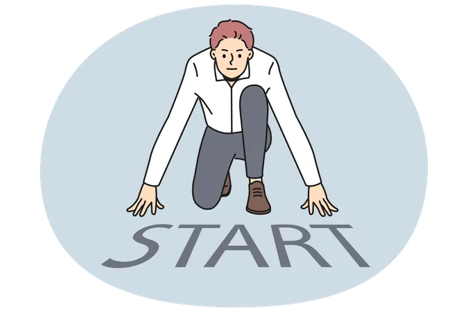 Motivated businessman get ready at start  Illustration