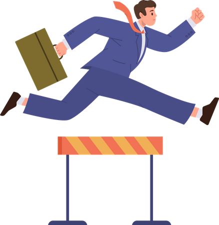 Motivated businessman jumping over hurdle  Illustration