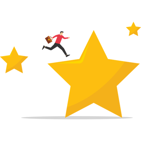 Motivated businessman running on stars strive for new career achievements  Illustration