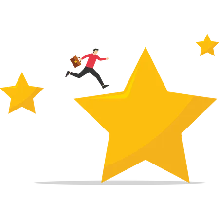 Motivated businessman running on stars strive for new career achievements  Illustration