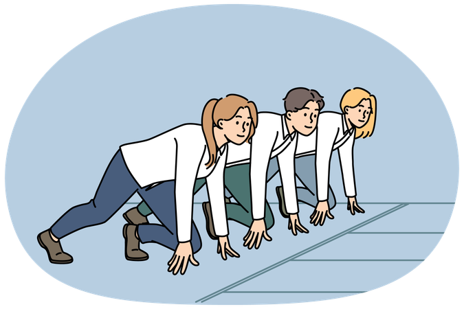 Motivated businesspeople at start ready for race  Illustration