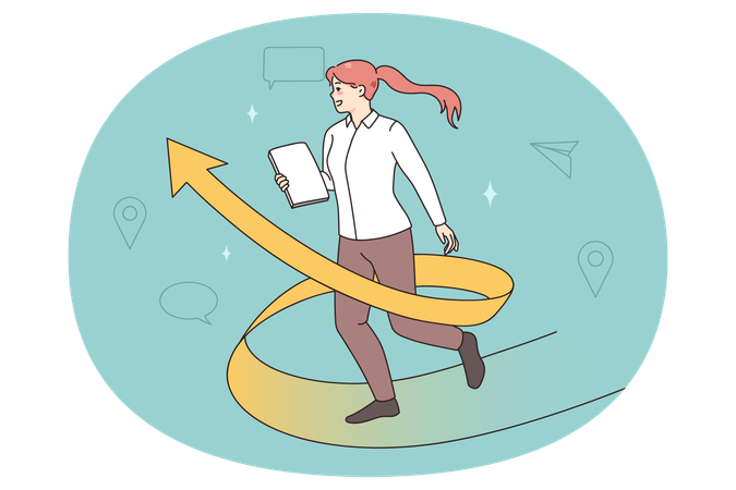 Motivated businesswoman strive for business career success  Illustration
