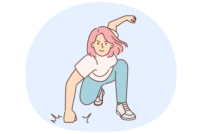 Motivated woman at race start  Illustration