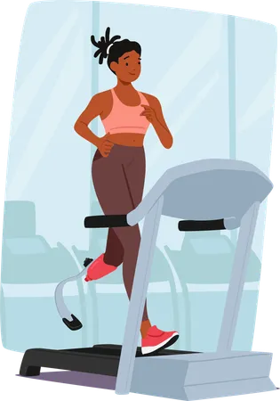 Motivated Young Woman With Prosthetic Leg Working Out On Treadmill In Gym  Illustration