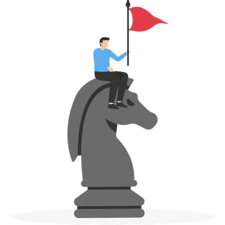 Motivation businessman riding big chess horse  Illustration