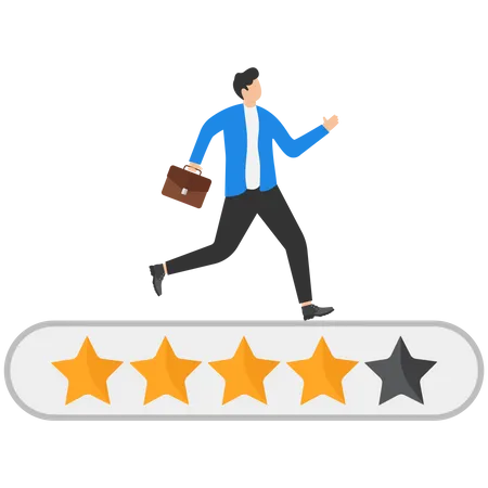 Aspiration And Motivation For Self Development Skill Enhancement To Boost Productivity Expectation To Be Qualified Employee Businessman Running On 5 Star Rating Loading Panel Illustration