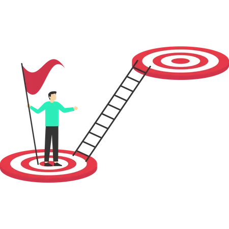 Aspiration And Motivation To Achieve The Bigger Business Target Advancement In Career Or Business Growth Concept Smart Businessman Jumping On Bigger And Higher Archery Bulls Eye Target Illustration